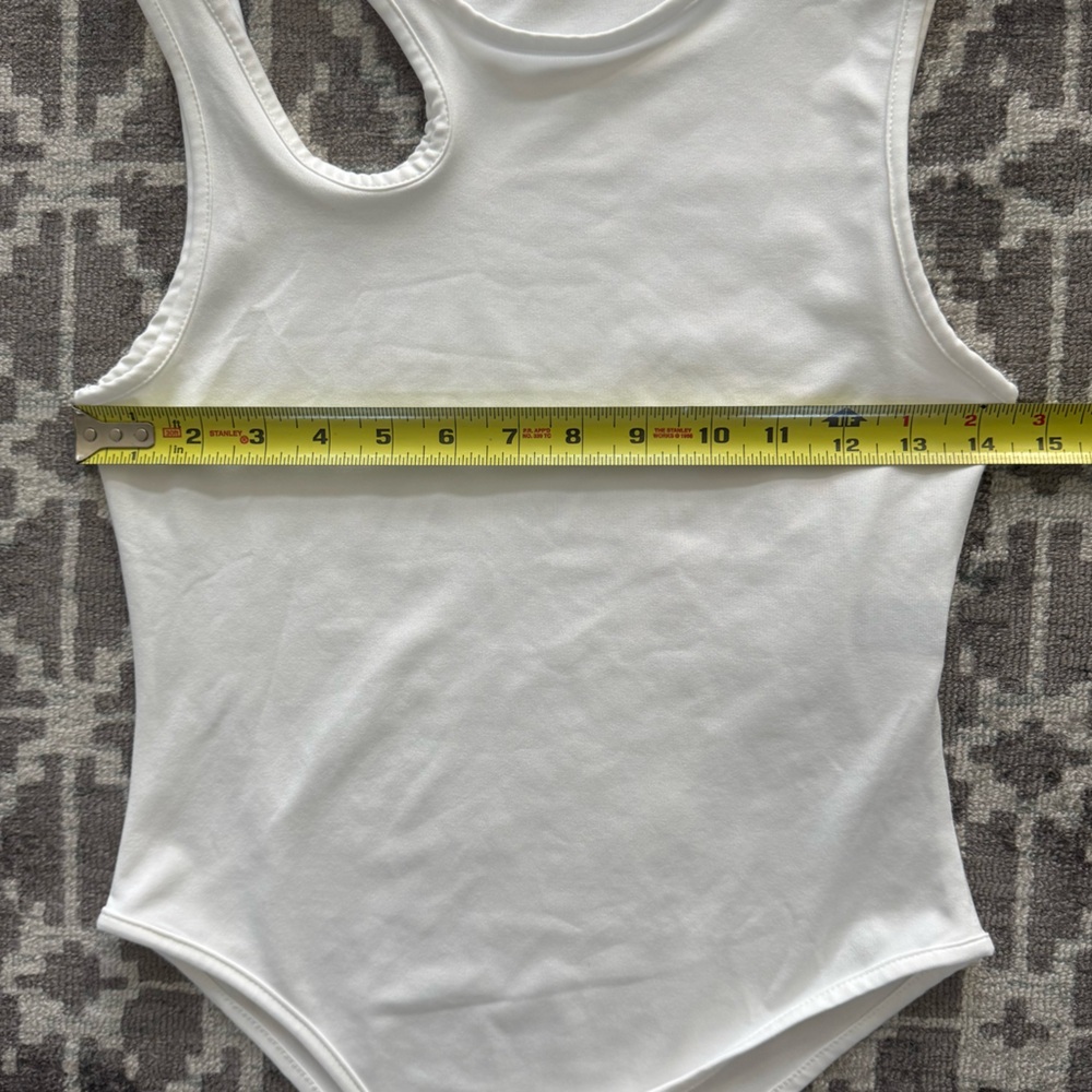 Soft White Woman’s Bodysuit Shoulder Cutout Fitted - Picture 6 of 10